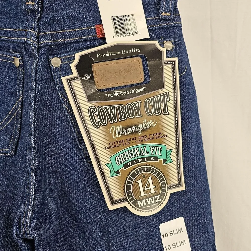 Vintage Wranglers Girls Cowboy Cut Size 10 Slim Western Rodeo Blue Jeans